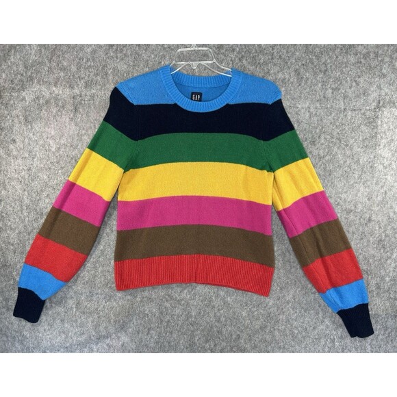 Gap Sweater Women's Small Rainbow Colored Long Sleeve Casual Striped - Picture 1 of 9
